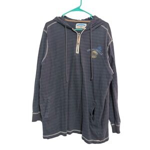 Margaritaville Hoodie 1/4 Zip Coastal Blue Striped Graphic XL Beachy Aesthetic
